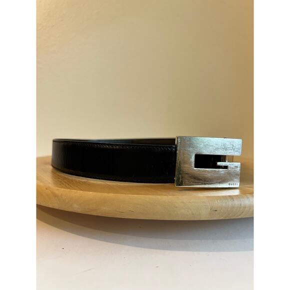 Gucci Made in Italy Black Genuine Leather G Buckle Silver Belt Size Medium main image 9